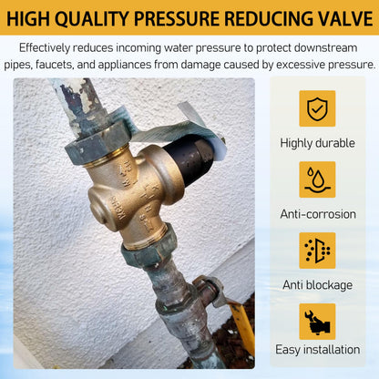 Water Pressure Regulator 1-NR3XLDU 1" with Double Union FNPT Connection Adjustable 15-75 PSI, Built-In Stainless Steel Strainer for Home, Commercial, Plumbing Applications