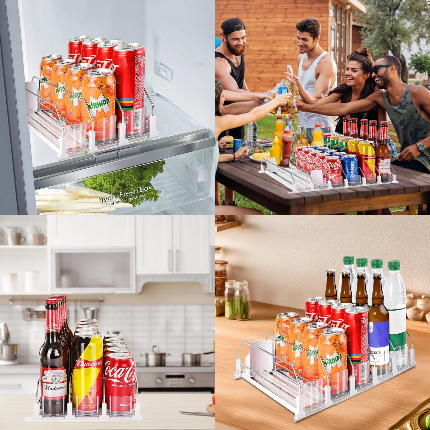 Drink Organizer for Fridge, Soda Can Organizer Dispenser for Refrigerator with Automatic Pusher Glide, Width Adjustable Clear Dividers Can Holder for 15 Cans, 115''D x 8.9''W x 3.1''H, 3 Rows