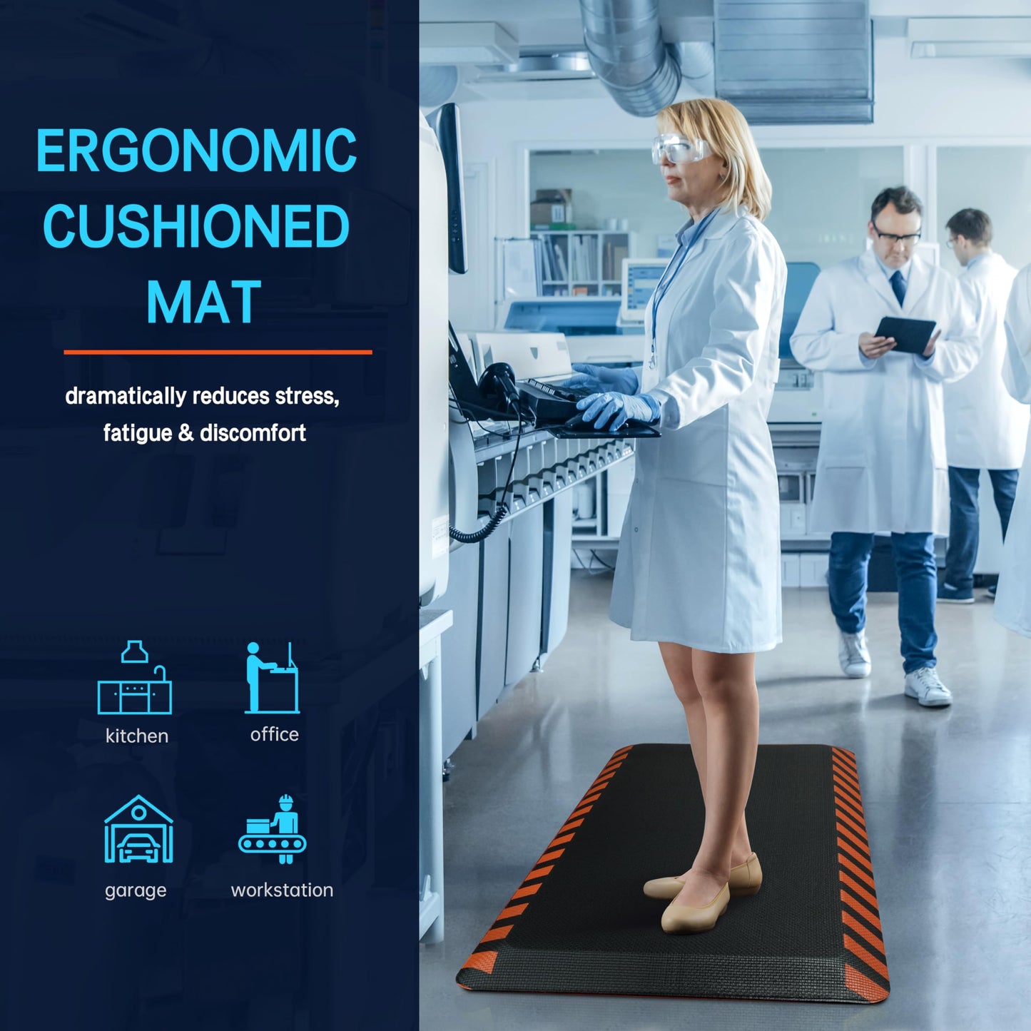 FEATOL Anti Fatigue Mat Industrial, Ergonomic Standing Floor Mat for Work for Stand -Safety Support for Leg & Back Pain(Orange Border, 20" x 32", 1PC)