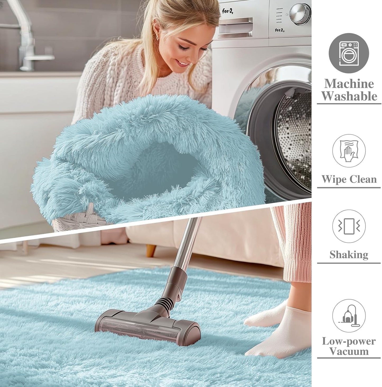 OLANLY Machine Washable Runner Rugs - Soft Fluffy Shaggy Indoor Carpet for Bedroom & Hallway | Light Blue