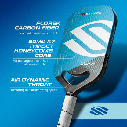 Selkirk Sport LUXX Control Pickleball Paddle | Florek Carbon Fiber Pickleball Paddles with a Polypropylene X7 Core | The Pickle Ball Racket Designed for Ultimate Power & Control | Invikta Blue