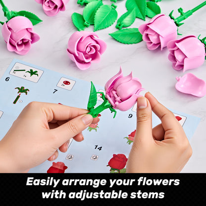 EWED Rose Flower Bouquet Building Set: Artificial Flowers Botanical Collection Blocks Kit for Women Girls Wife Adults Home Decor Thanksgiving Christmas Mother's Day Valentine's Gifts 6-Pack