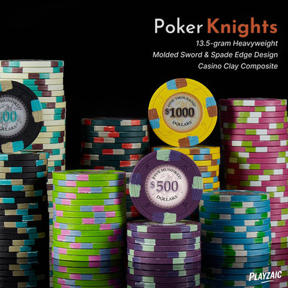 Playzaic 1000-piece Aluminum Poker Knights Poker Chip Case - 13.5-gram Heavy Clay Composite Set - Casino Chips for Texas Holdem, Blackjack - Betting Game Accessories