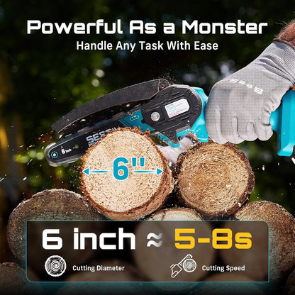 Seesii Mini Chainsaw - 6-Inch Cordless Electric Power Saw with 2 Batteries | Ideal for Tree Trimming & Wood Cutting