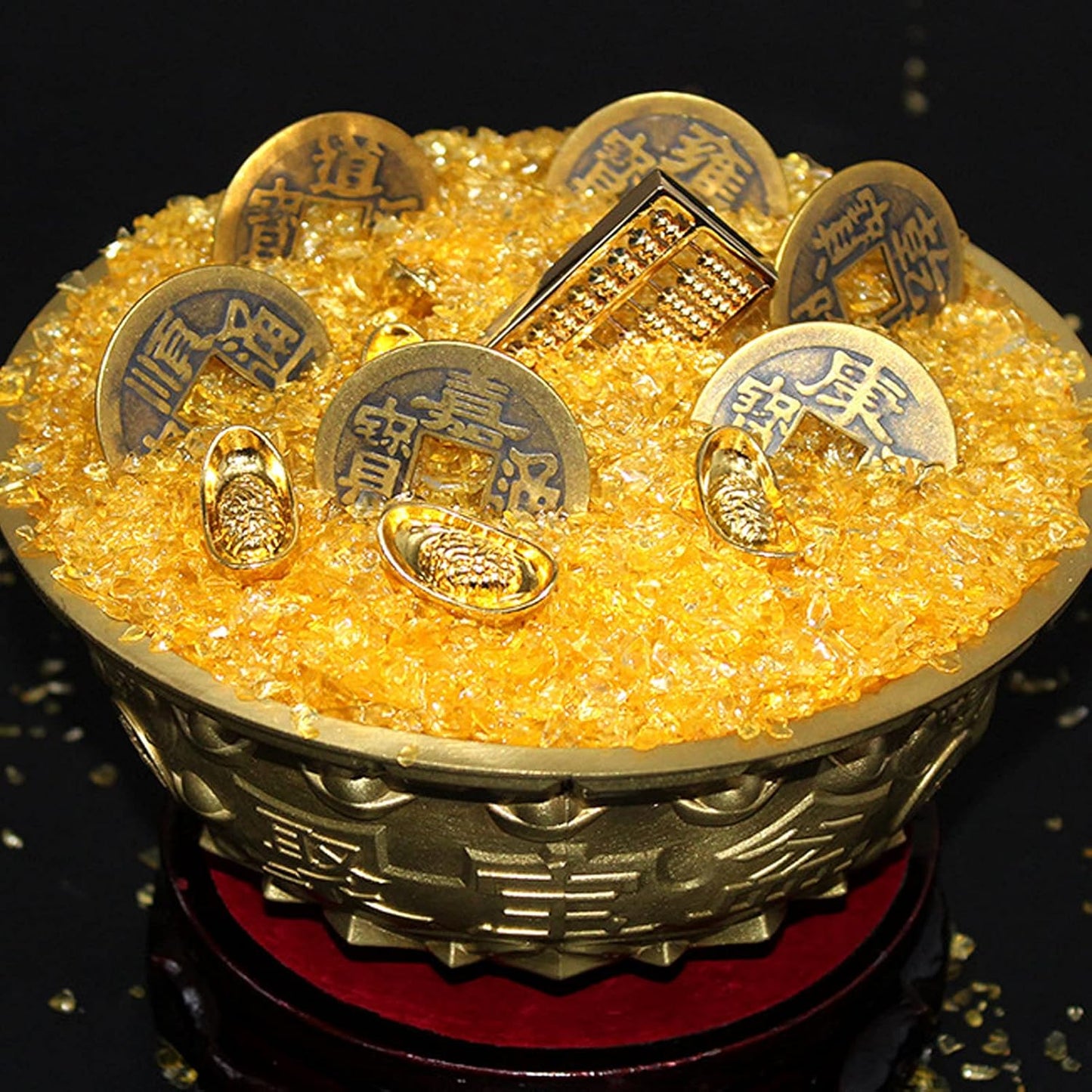 Brass Treasure Bowl Feng Shui Ornaments, Wealth Good Luck Prosperity Bowl Craft Collectible Figurines for Home Office