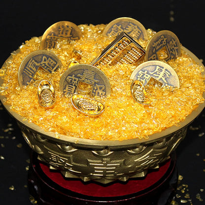 Brass Treasure Bowl Feng Shui Ornaments, Wealth Good Luck Prosperity Bowl Craft Collectible Figurines for Home Office