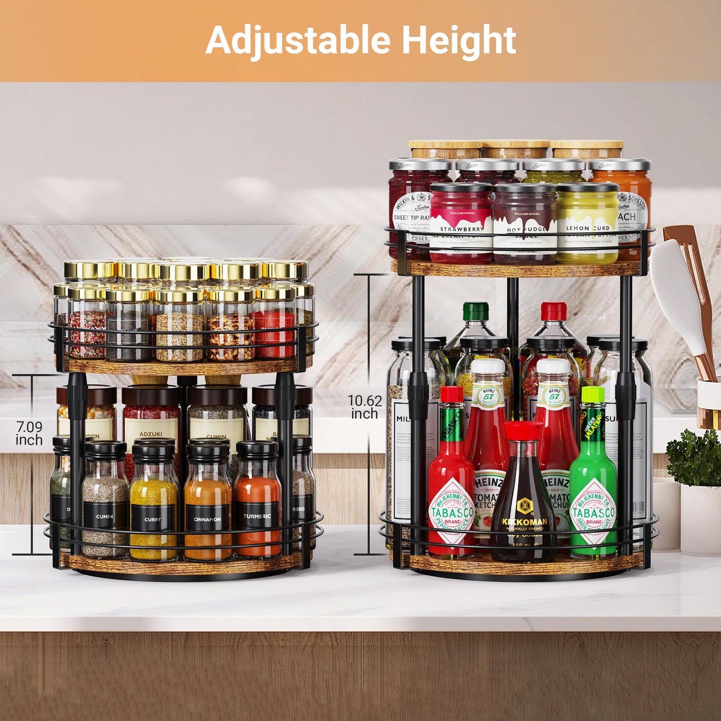Across-Star Lazy-Susan-Organizer-Spice-Rack, Rotating Spice Organizer For Cabinet Pantry, Seasoning Holder Spice Shelf With Adjustable Height, Kitchen Counter Shelf Countertop Organizer