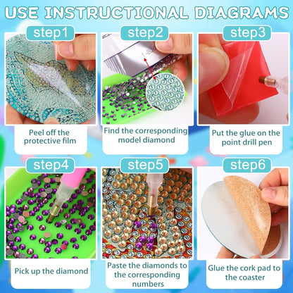 8 PCS Moon Diamond Art Coasters Kits, Diamond Painting Coasters with Holder Set of 8, DIY Drink Coasters Art Crafts Supplies for Adults Cup Mat for Home Decor House Warming Gifts Non-Slip 3.9inch