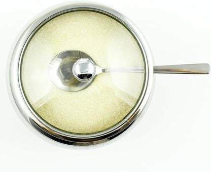 Zoie + Chloe Stainless Steel Sugar Bowl with Glass Lid, Bonus Spoon, 2 Cup Capacity (500ml)