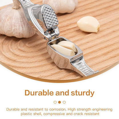 Huakai Kitchen Premium Garlic Press - Zinc Alloy Garlic Press effortlessly crushes garlic cloves, ginger chunks, nuts, and seeds. Comfortable to use and dishwasher safe.