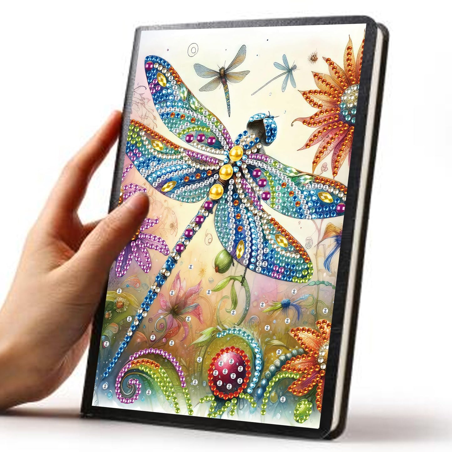 JISHSHAY Diamond Art Notebook Journal Diamond Painting Note Book Gem Art Sketchbook Gem Painting Diary Mosaic Kits for Adults Blank Notebook with Special Drills 14.5×21cm/5.7×8.26in Dragonfly