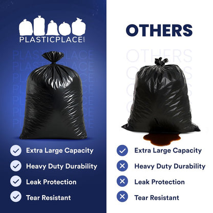 Plasticplace 65 Gallon Trash Bags │ 2.7 Mil │ Black Heavy Duty Garbage Can Liners │ 50” x 48” (25 Count) (W65LDB225A)