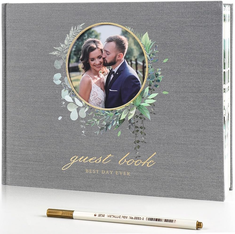 Wedding Guest Book, Polaroid Guest Book Alternative, 100 Pages Thick Paper, 8" x 10" with Markers and Protectors
