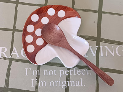 Ceramic Spoon Rest for Stove Top & Kitchen Counter Spoon Holder for Stove & Cooking Spoon Holder for Ladle Cute Spoon & Utensil Rest Spatula Rest, Mushroom Kitchen Decor & Accessories (Rustic Brown)