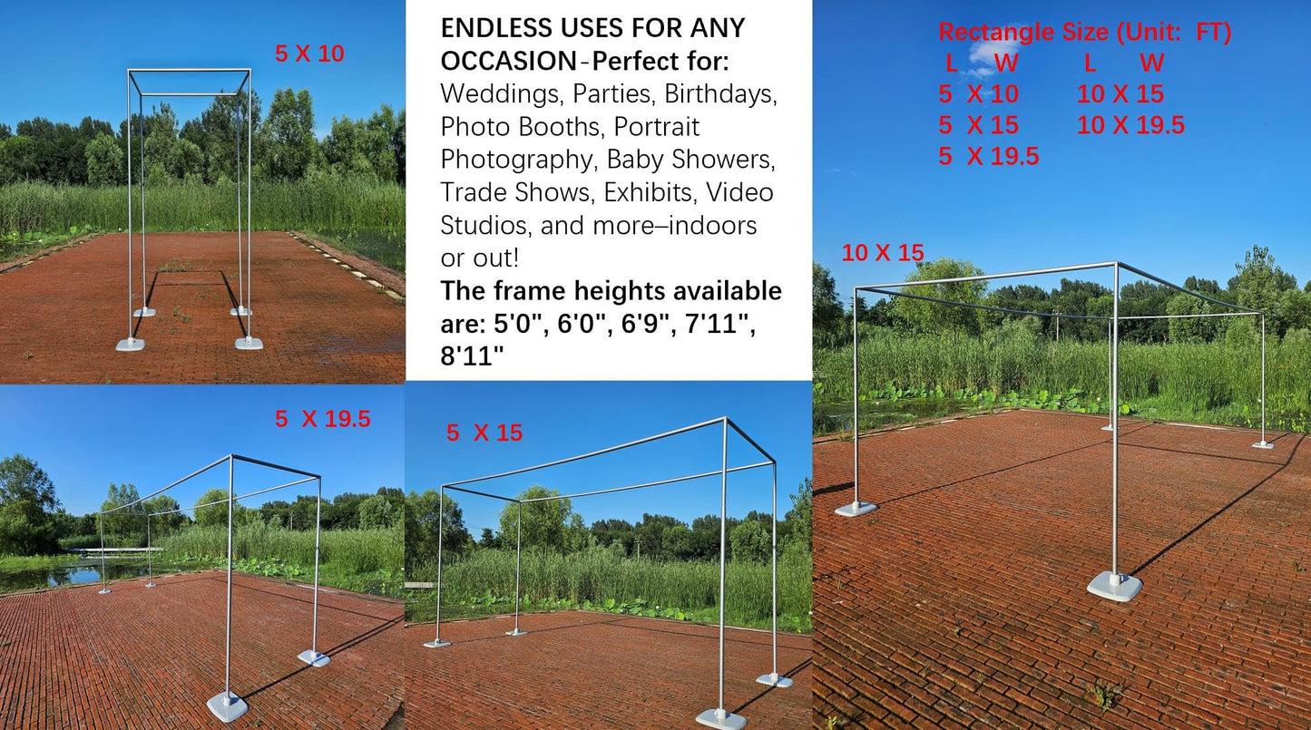 15x15Ft Square Backdrop Stand Kit Heavy Duty, 5-8' H x 5-19' W Square Adjustable Pipe and Drape Aluminum Frame, Backdrop Holder for Event, Wedding, Party, Photography, Trade Show, B-Day, Banquet Decor