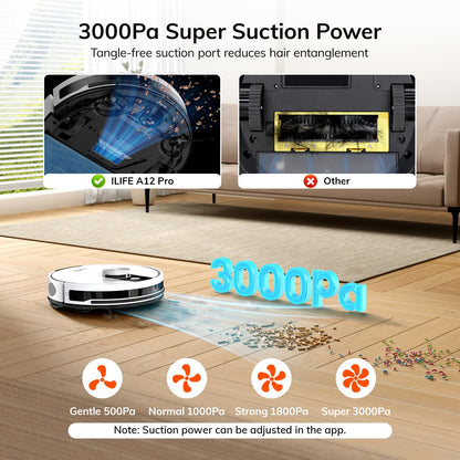 ILIFE A12 Pro Robot Vacuum and Mop Combo, Self Emptying Station for 60 Days, LiDAR Navigation, Home Mapping, No-Go Zones, 2.4G WiFi/App/Alexa/Remote Control, for Hard Floors, 110V