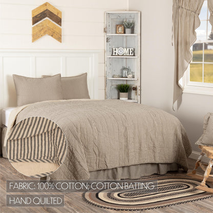 VHC Brands Sawyer Mill Ticking Stripe King Quilt Set, Charcoal Gray