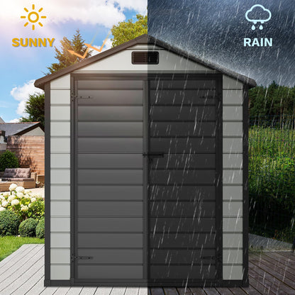 DWVO 6x4 FT Resin Storage Shed with Reinforced Floor, Outdoor Storage Shed with Lockable Door, Window and Vents, Waterproof Plastic Tool Storage for Garden, Backyard, Patio, Lawn(Blue-Gray+Black)