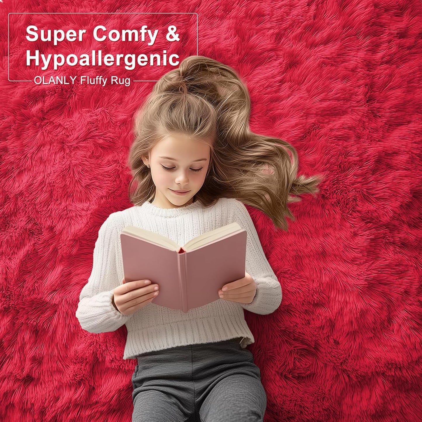OLANLY Area Rugs - Soft Fluffy Shaggy Carpet for Living Room & Bedroom | Machine Washable 4x5.9 ft, Red