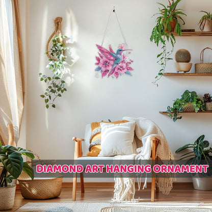 MEIYUDA Flowers Birds Diamond Art Hanging Kits for Adult, Hummingbird Diamond Painting Hanging Kits Ornaments, DIY Special Shaped Rhinestone Window Pendants kit for Home Garden Wall Decor Gift
