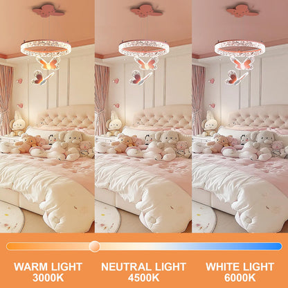 MinMinCheng Butterfly Pendant Light for Girls Bedrooms – 3D Butterfly LED Chandelier with Dimmable 58W Hanging Lamps, Pink Kids Room Lighting Fixture for Playrooms, Nurseries & Princess-Themed Décor