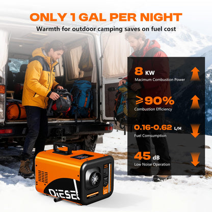 7L Large Diesel Heater, 8KW 240V/110V/12V/24V All in One Diesel Air Heater with LCD Switch, Remote Control, Suitable for Truck, RV, Home, Car, Campers, Boat, Orange