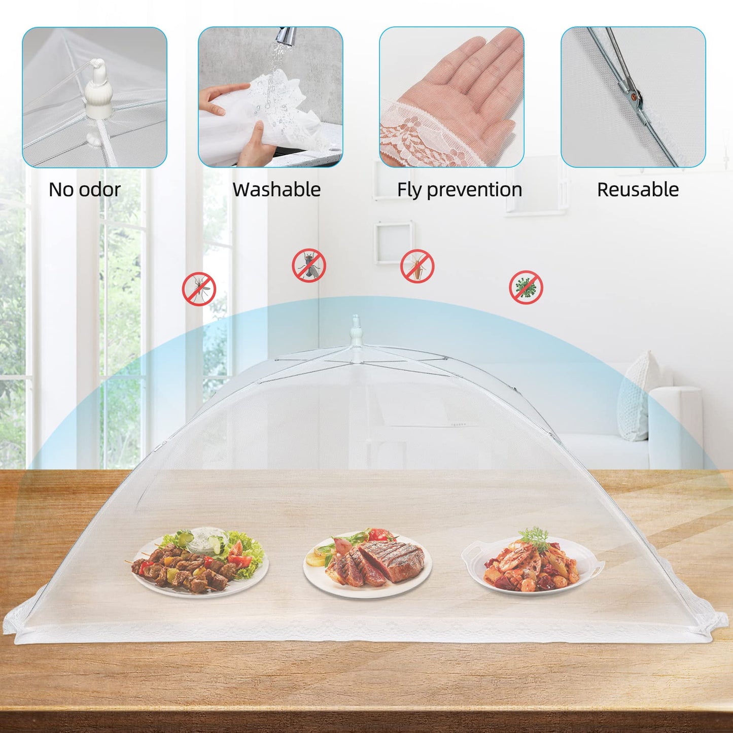 2 PCS Extra Large Food Covers Nets for Outside（40"X24"）umbrella Mesh Screen Covers for Outside Pop-Up Mesh Reusable and Collapsible Food Nets for Parties Picnics Outdoor BBQS…