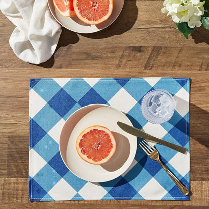 Set of 6 Blue and White Plaid Cloth Placemats, Washable Table Mats with Buffalo Design for Dining Table