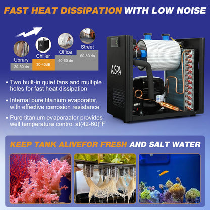 AISPA Aquarium Chiller 1/10 HP, 42GAL Fish Tank Water Chiller