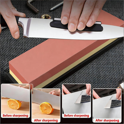 Dual Grit Whetstone 400/1000 3000/8000 Knife Sharpener with Leather Strop, Flattening Stone, Bamboo Base, 3 Non-slip Rubber Bases & Angle Guide | Perfect for Chef