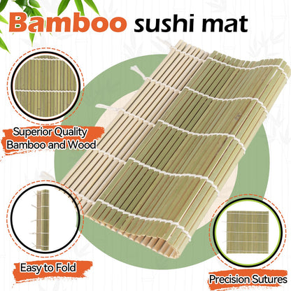 LEQC 10PCS Bamboo Sushi Mat 9.5"x9.5" – Durable Bamboo Sushi Rolling Mat, Tightly-Bound Design for Home Cooking & Professional Sushi Making (Green)