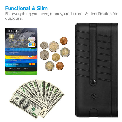 FINTIE Slim Credit Card Wallet Holder Change Pouch, RFID Blocking Business Cards Cases with Zipper Pocket for Cash, Coin, Receipt, Mattle Black