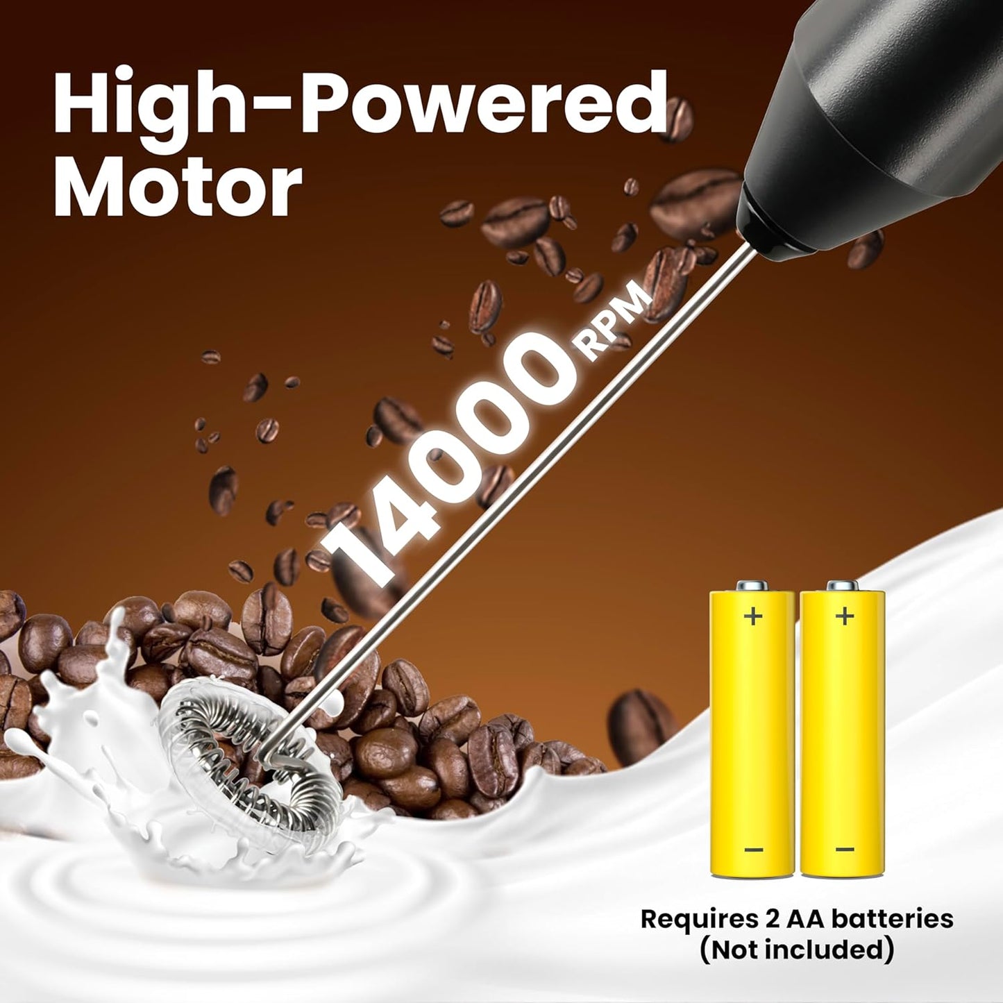 Handheld Milk Frother with Stainless Steel Stand, Battery Operated Whisk Maker for Lattes, Coffee, Cappuccino