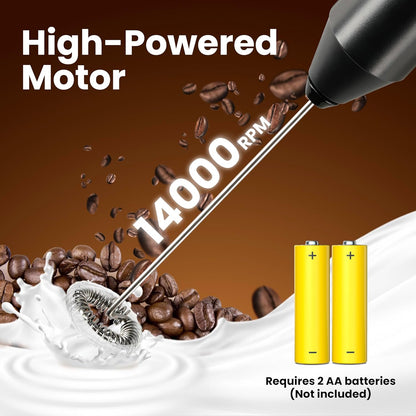 Handheld Milk Frother with Stainless Steel Stand, Battery Operated Whisk Maker for Lattes, Coffee, Cappuccino