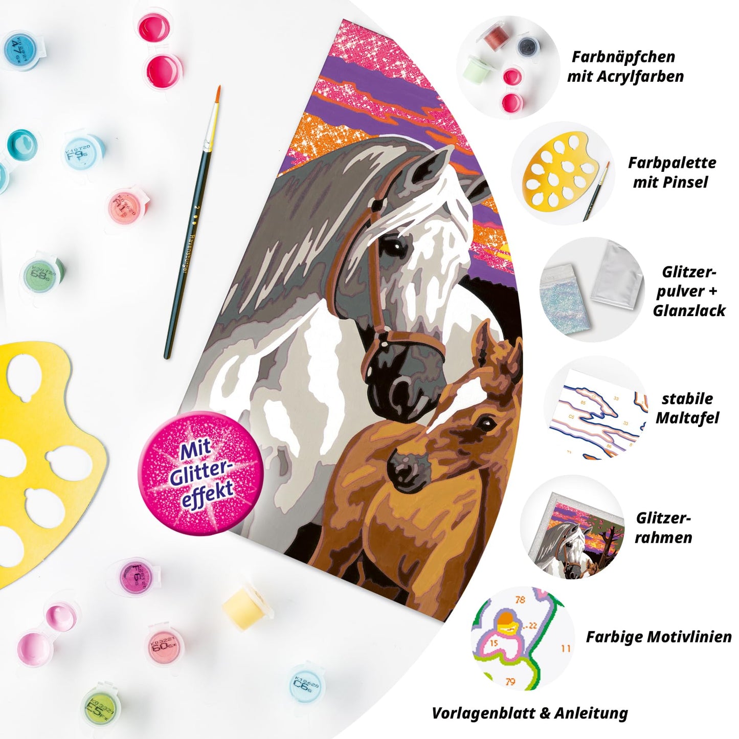 Ravensburger Sunset Horses Paint by Numbers Kit for Kids - 20052 - Painting Arts and Crafts for Ages 9 and Up