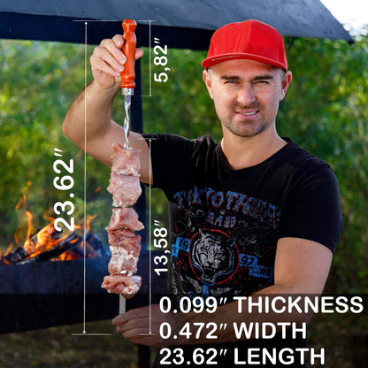 Long Stainless Steel BBQ Skewers 23.6" — Shish Kabob/Kebab Sticks, Flat Heavy-Duty Metal Grilling Rods for Picanha & Shashlik, Brazilian BBQ, Set of 10