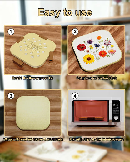 NEIGIKI Microwave Flower Press Kit, 9" Fast-Drying Flower Pressing Kit with Reusable & Washable Cloth, Vibrant Color Retention for Crafts Pressed Flowers, DIY Arts, Great Gifts for Adults & Kids