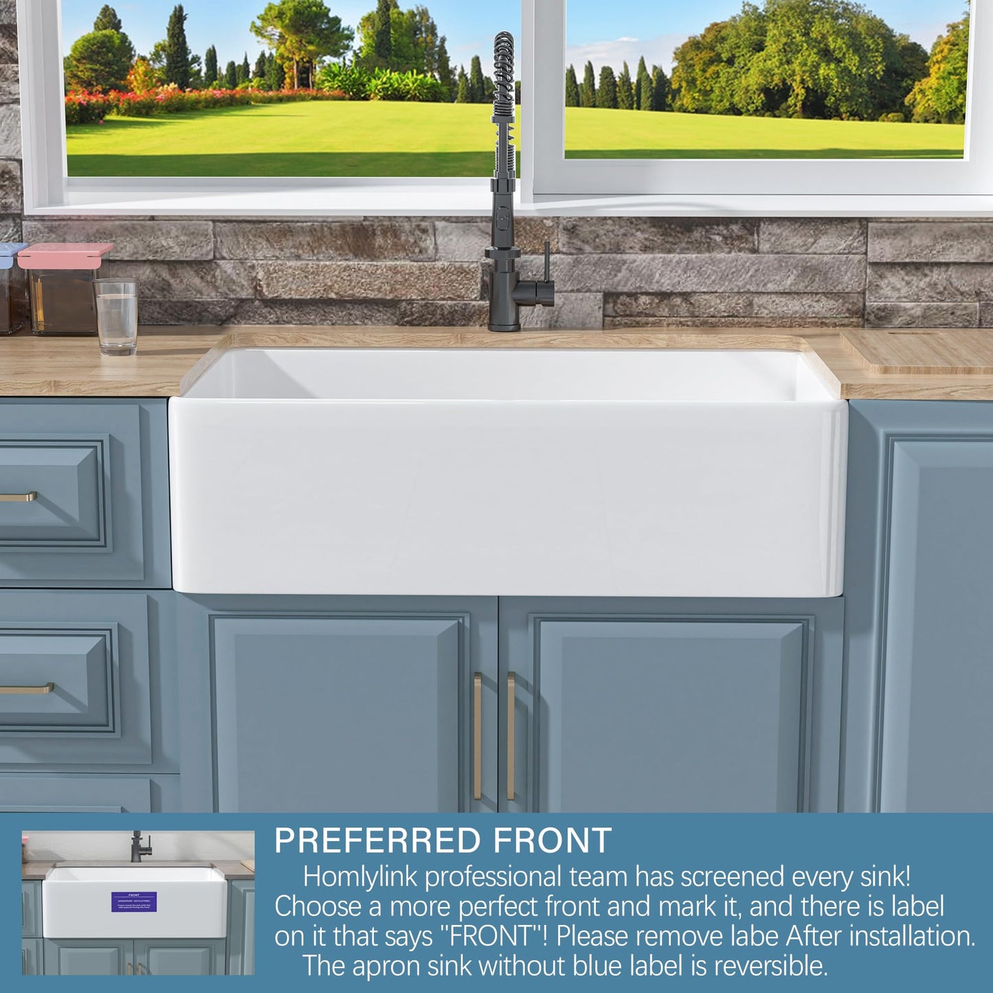 HOMLYLINK White Farmhouse Sink 33 x 20 Inch, Large Firecaly Apron Front Undermount Farm Sink Heavy Duty Deep Single Bowl, with Custom Accessories 2 Types, Pure White, for Kitchen