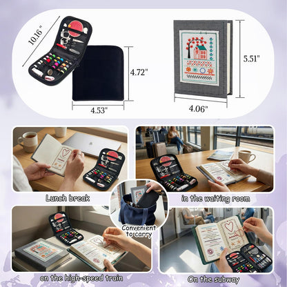 majusaccessory Embroidery Stitch Book Kit for Beginners,106 Patterns & 27 Full Tool Set with Video Instructions, Portable All in One Kit for Stress Relief & Relaxation, Perfect for Leisure Time, Gift