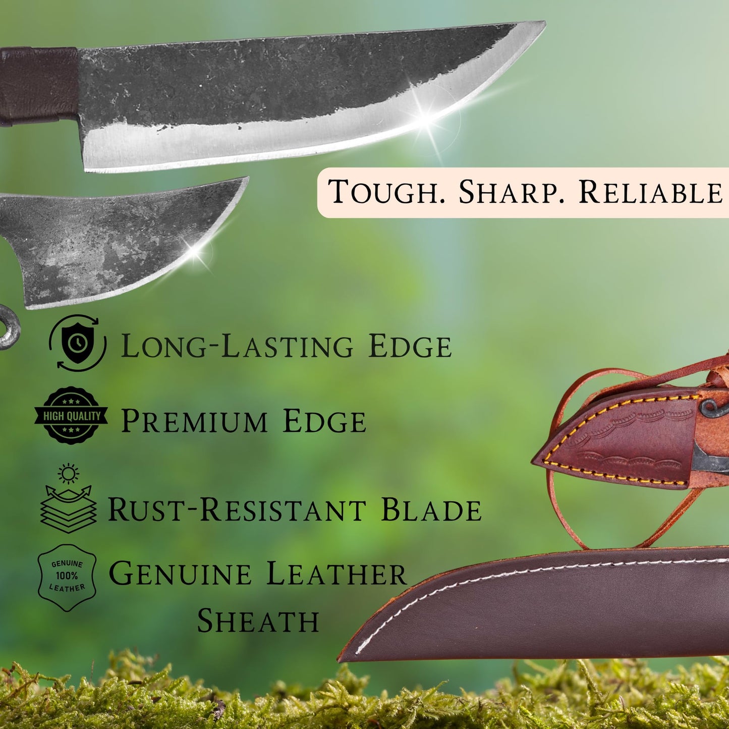LEONA CRAFT® Viking Knife Set 10” Hand-Forged Carbon Steel Norse Knife with Leather Sheath – Outdoor Camping Hunting Carving Utility Knife, Celtic Design Survival & Hiking Cutting Tool