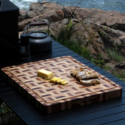YOUSUNLONG 3D Zigzag Pattern End Grain Cutting Board - Walnut & Maple Reversible Butcher Block 20"L x 16"W x 1.5"Th with Juice Groove - Serving Block Tray for Brisket,Meat,Cheese,Charcuterie