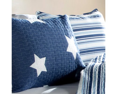 Lush Decor Star Quilt - Reversible 2 Piece Pattern Striped Bedding Set with Pillow Sham - Twin - Navy