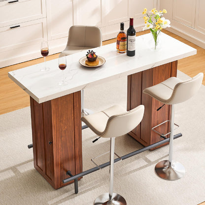 ONBRILL Kitchen Island with Storage, 58 Inch Stationary Island Table with Double Footrests, Counter Height Pub Table for Dining Room, Home Bar, Living Room