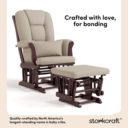 Storkcraft Tuscany Custom Glider and Ottoman with Free Lumbar Pillow (Espresso/Taupe Swirl) - Cleanable Upholstered Comfort Rocking Nursery Chair with Ottoman