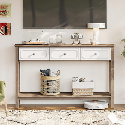 LAZZO Entryway Table with Storage Console Table with 3 Drawers and Open Shelf Behind the Couch Sofa Tables Narrow Long for Entry, Hallway, Foyer, Living Room Brown and White