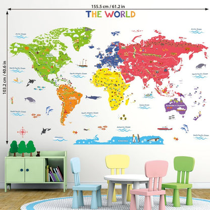 DECOWALL DL3-2212 XLarge World Kids Wall Stickers (59x40 inch) Decals Peel and Stick Removable for Nursery Bedroom Living Room Art murals Decorations