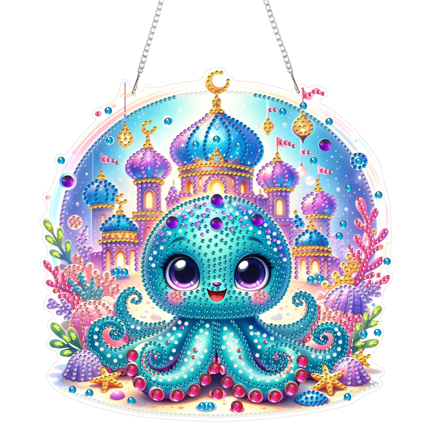 Yunzlly DIY Hanging Diamond Art Pendant Kit, Special Crystal Double Sided Diamonds Painting Ornament Kit for Adults, Acrylic Gem Painting Board for Window&Door&Wall (Octopus)