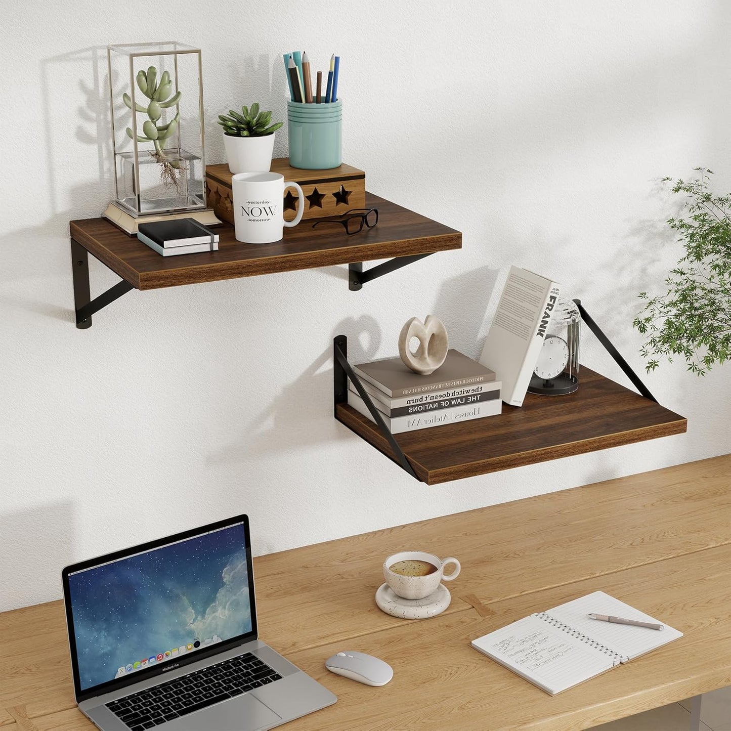 12 Inch 16W 12D Set 2, Floating Shelves, Deep Rustic Wood Wall Storage, x Wall Shelves of Heavy Duty Metal Brackets