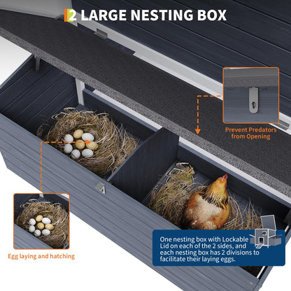 GarveeTech Wooden Chicken Coop with Nesting Boxes & Lockable Doors, Outdoor Chicken House, Weatherproof Roof Pet Cage for Guinea Pig, Rabbit, Duck - 62.2x38.6x38.6 in