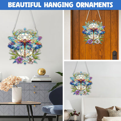 NAIMOER DIY Hanging Diamond Art Kits for Adults, Dragonfly Diamond Painting Kits, Special Shaped Rhinestone, Acrylic 5D Gem Art Craft Window Pendants Home Garden Wall Hanging Ornament Kits